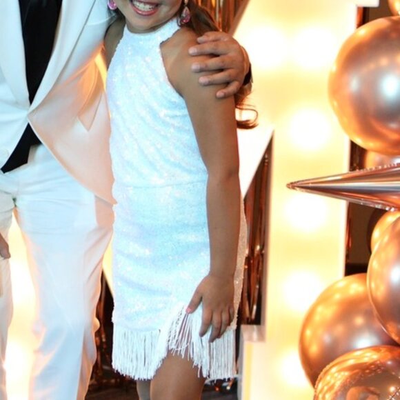 Marc Defang White Iridescent Cocktail Dress with Fringe - Picture 2 of 2